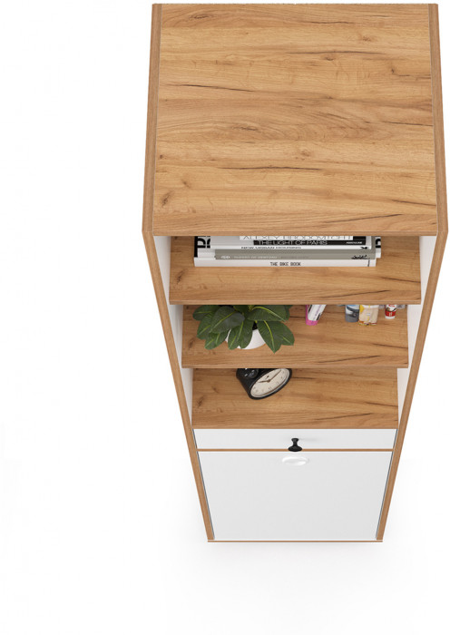 Вуди 13.146 Стеллаж, цвет белый премиум/дуб крафт золотой, ШхГхВ 45х40,2х180,3 см., универсальная сборка