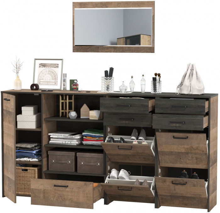 Трувор Прихожая 145, цвет дуб гранж песочный/интра, ШхГхВ 209х37х195 см., универсальная сборка