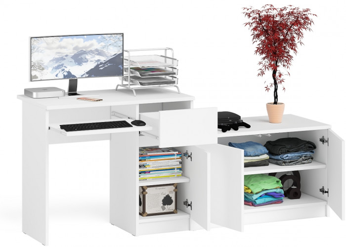 Мори компьютерный стол МС-1 правый + Тумба МА900.1, белый