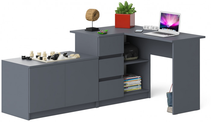 Мори компьютерный стол МС-16 левый + Тумба МА900.1, графит