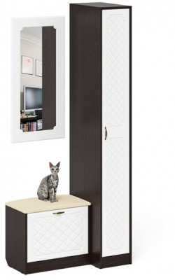 Прихожая П-6 Компоновка № 40, цвет венге/фасады МДФ белое дерево фрезеровка ромб, ШхГхВ 90х50х210 см., универсальная сборка