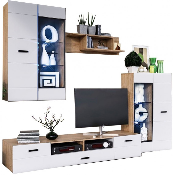 Гостиная Нэнси NEW МДФ Вариант №1 (Белый глянец, Венге)