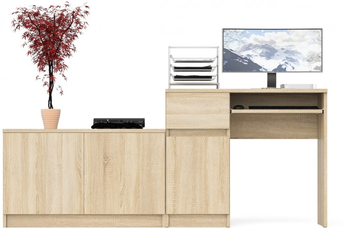 Мори компьютерный стол МС-1 левый + Тумба МА900.1, дуб сонома