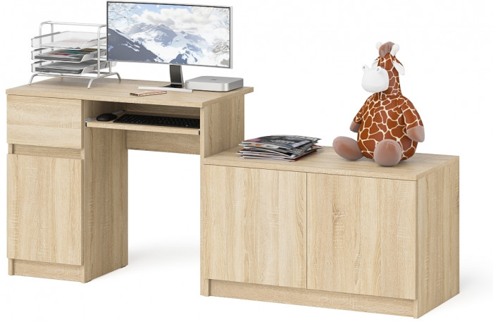 Мори компьютерный стол МС-1 левый + Тумба МА900.1, дуб сонома