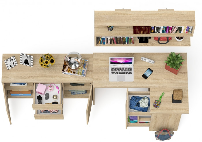 Мори компьютерный стол МС-16 правый + Комод МК1200.3 + Полка 1200, дуб сонома