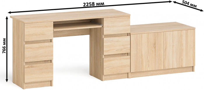 Мори компьютерный стол МС-2 + Тумба МА900.1, дуб сонома