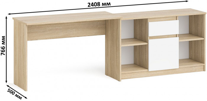 Мори письменный стол МСП1200.1 + Тумба МТВ1204.1, дуб сонома/белый