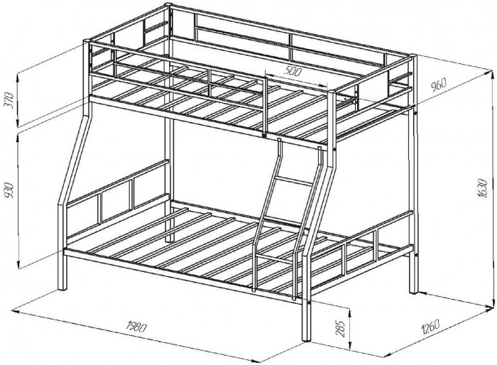 Двухъярусная кровать Гранада 1КВ (Дуб Айленд, Черный)