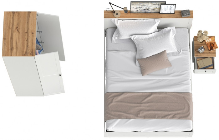 Остин 11.53 Кровать + ортопед + 13.224 Шкаф + 16.152 Тумба прикроватная, белый шагрень/дуб крафт золотой