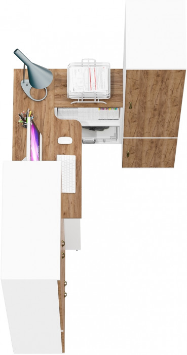 Лидер-8 Шкаф МД 20Б + Стол + Пенал 23Б, цвет белый шагрень/крафт золото, ШхГхВ 285х50/37,5х75/190 или 195х120х75/190 см., НЕ ун.сб.