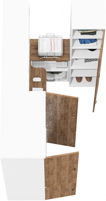 Лидер-8 Шкаф МД 19Б + Стол + Полка + Пенал 22Б, белый шагрень/крафт золото