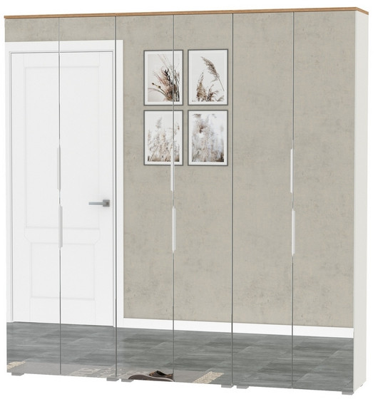 Октава 13.338 Шкаф для одежды + 13.338 Шкаф + 13.338, белый шагрень/дуб крафт золотой/фасады МДФ белый шагрень/зеркало