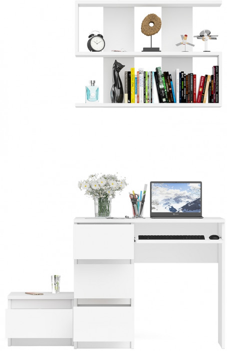 Мори Стол компьютерный МС-6 левый + Тумба ТМП400.1 + Полка 900, цвет белый, ШхГхВ 130,4х50х209,6 см., НЕ универсальная сборка