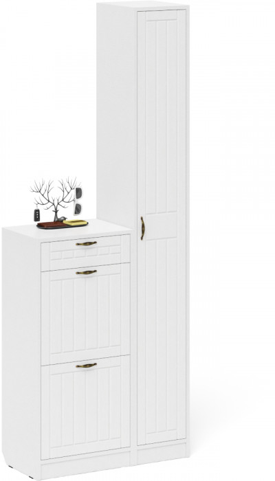 Прихожая П-6 Компоновка № 22, белая шагрень/фасады МДФ белое дерево фрезеровка прованс