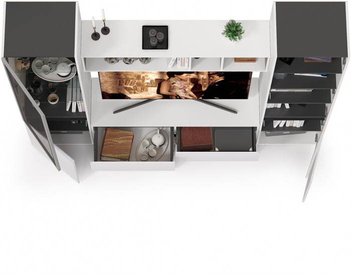 Сидней Комплектация № 012, корпус белый/чёрный/фасады МДФ белый глянец