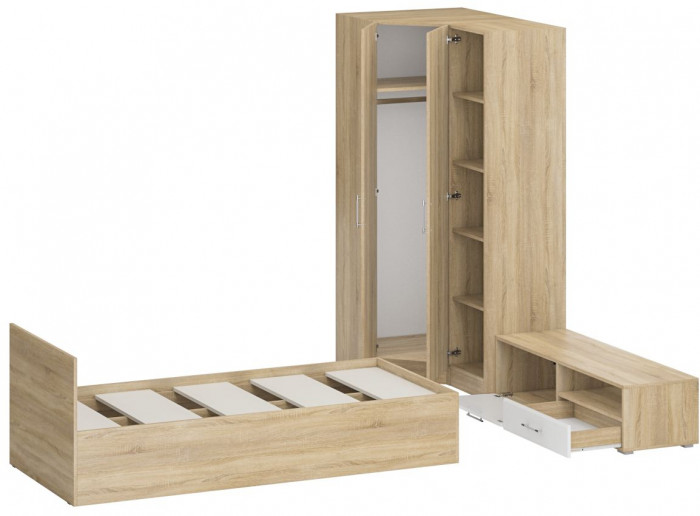Спальня Стандарт 4-0900, дуб сонома/фасады ТВ тумбы МДФ белый глянец