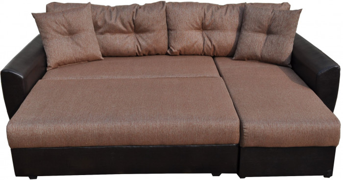 Диван-кровать угловой Амстердам, 160х200, еврокнижка, рогожка/экокожа, коричневый
