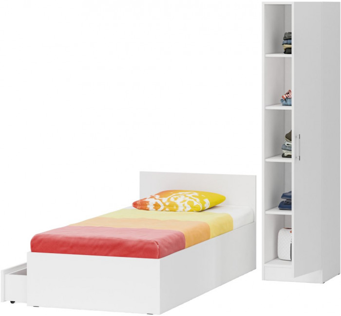 Кровать с ящиками 0900 + Пенал Стандарт, белый
