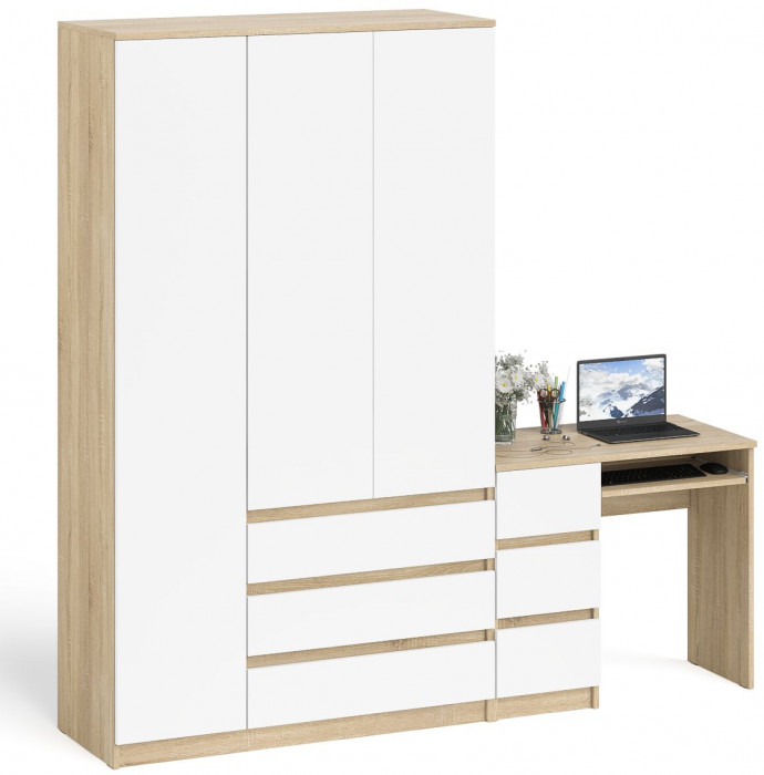Мори компьютерный стол МС-6 левый + Шкаф МШ1200.1, дуб сонома/белый