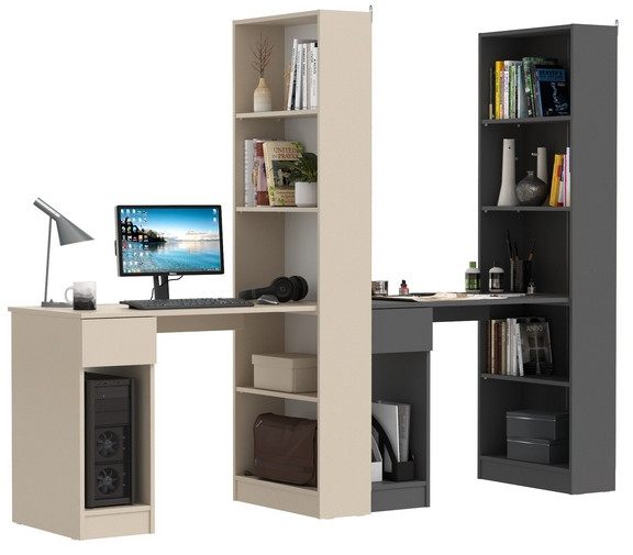 Два Стола письменных Лайт 10.01, цвет сатин/тёмно-серый, ШхГхВ 230,6х58,2х179 см., универсальная сборка(обязательно крепление к стене)