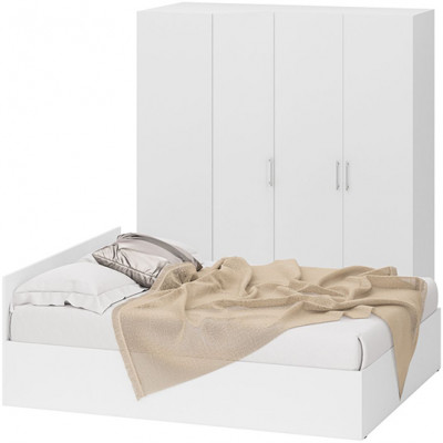 Спальня Стандарт 2-1600, цвет белый, ШхГхВ 163,5х203,5х70 + 171,2х81,2х200 см., сп.м. 1600х2000 мм., без матраса, основание есть