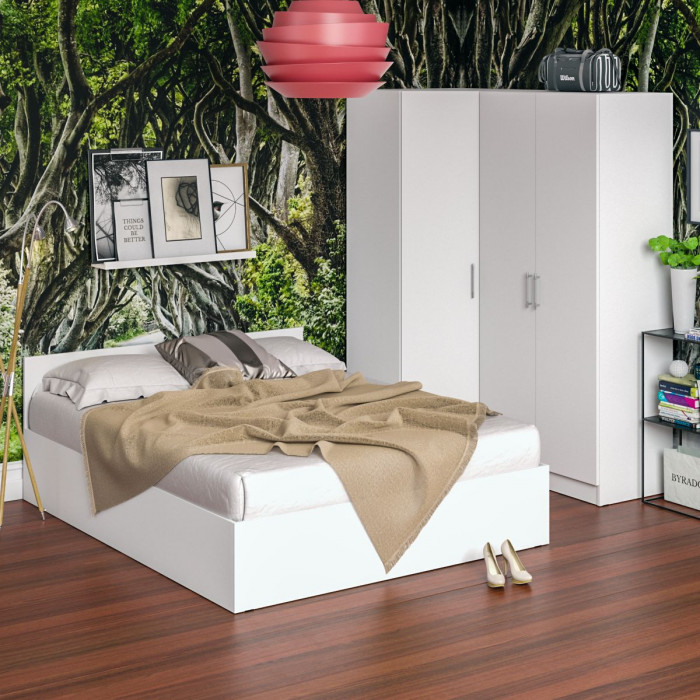 Спальня Стандарт 2-1600, цвет белый, ШхГхВ 163,5х203,5х70 + 171,2х81,2х200 см., сп.м. 1600х2000 мм., без матраса, основание есть