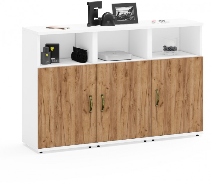 Лидер-8 Тумба МД 3.19 3 шт., цвет белый шагрень/крафт золото, ШхГхВ 120х30х75 см., универсальная сборка