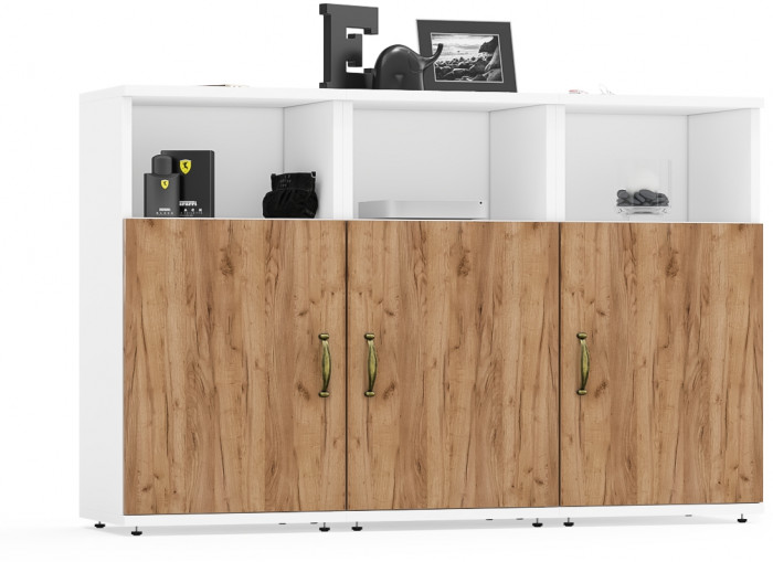 Лидер-8 Тумба МД 3.19 3 шт., цвет белый шагрень/крафт золото, ШхГхВ 120х30х75 см., универсальная сборка