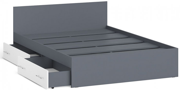 Мори Кровать с ящиками 1400, цвет графит/белый, ШхГхВ 143,5х203,5х70 см., сп.м. 1400х2000 мм., без матраса, основание есть