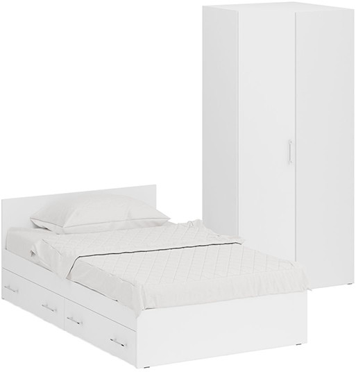 Кровать с ящиками 1200 + Шкаф угловой Стандарт, цвет белый, ШхГхВ 123,5х203,5х70 + 81,2х81,2х200 см., сп.м. 1200х2000 мм., без матраса, основание есть