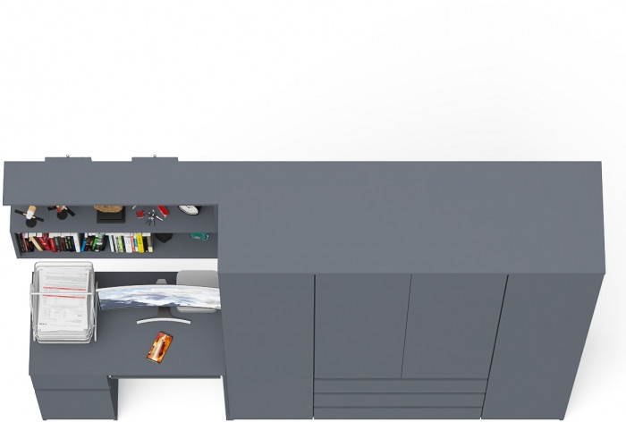 Мори Стол компьютерный МС-1 левый + Шкаф МШ1600.1 + Полка 900, цвет графит, ШхГхВ 250,4х50,4х209,6 см., НЕ универсальная сборка