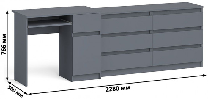 Мори Стол компьютерный МС-1 правый + Комод МК1380.6, цвет графит, ШхГхВ 228х50х76,6 см., выдвижной ящик справа, НЕ универсальная сборка