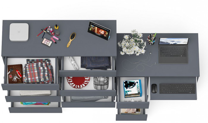 Мори Стол компьютерный МС-6 левый + Комод МК1200.10, цвет графит, ШхГхВ 210,4х50х115 см., выдвижные ящики слева, НЕ универсальная сборка