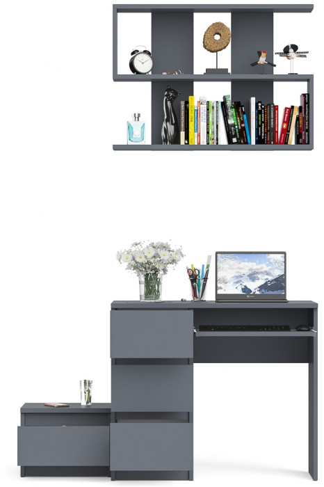 Мори Стол компьютерный МС-6 левый + Тумба ТМП400.1 + Полка 900, цвет графит, ШхГхВ 130,4х50х209,6 см., НЕ универсальная сборка