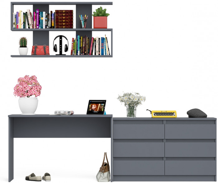 Мори Стол письменный МСП1200.1 + Комод МК1200.6 + Полка 1200, цвет графит, ШхГхВ 240,8х50х209,6 см., универсальная сборка