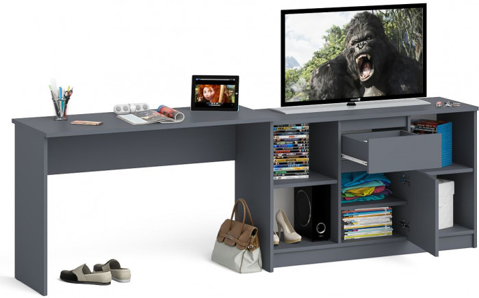 Мори Стол письменный МСП1200.1 + Тумба МТВ1204.1, цвет графит, ШхГхВ 240,8х50х76,6 см., универсальная сборка