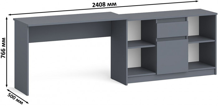 Мори Стол письменный МСП1200.1 + Тумба МТВ1204.1, цвет графит, ШхГхВ 240,8х50х76,6 см., универсальная сборка