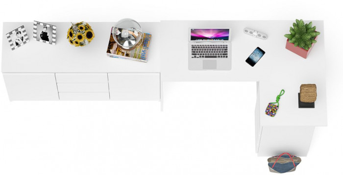 Мори компьютерный стол МС-16 правый + Комод МК1200.3, белый