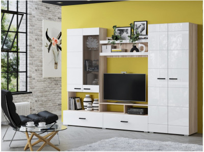 Гостиная Гамма-17 МДФ (Белый глянец, Ясень шимо светлый)