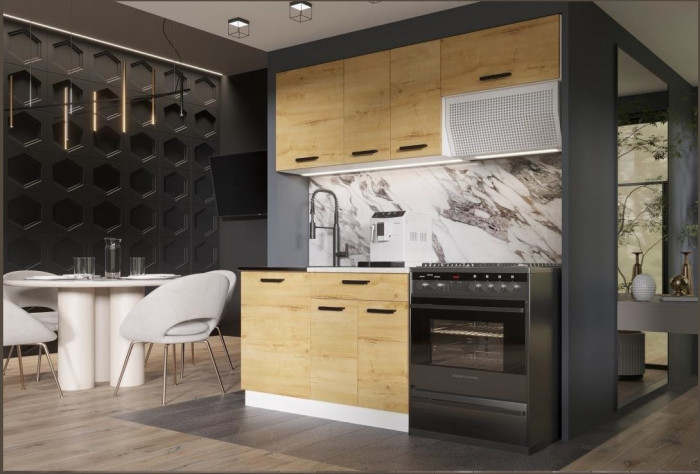 Кухня ЛДСП Хозяюшка 1100 +ГАЗ600 (Вотан / Белый глянец, Белый)