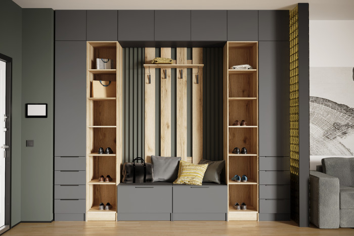 Набор мебели для прихожей "Мадрид", Дуб делано/Графит серый