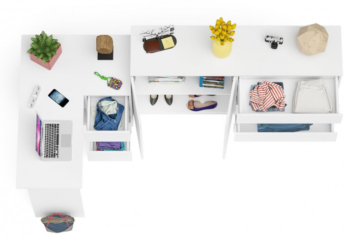 Мори Стол компьютерный МС-16 правый + Комод МК1600.1, цвет белый, ШхГхВ 284,8х84,9х94 см., выдвижные ящики справа, НЕ универсальная сборка