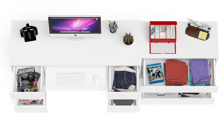 Мори Стол компьютерный МС-2 + Комод МК800.1, цвет белый, ШхГхВ 215,8х50х76,6 см., универсальная сборка