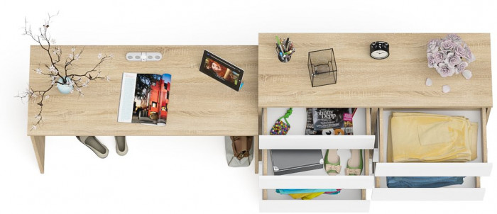 Мори Стол письменный МСП1200.1 + Комод МК1200.8, цвет дуб сонома/белый, ШхГхВ 240,8х50х94 см., универсальная сборка