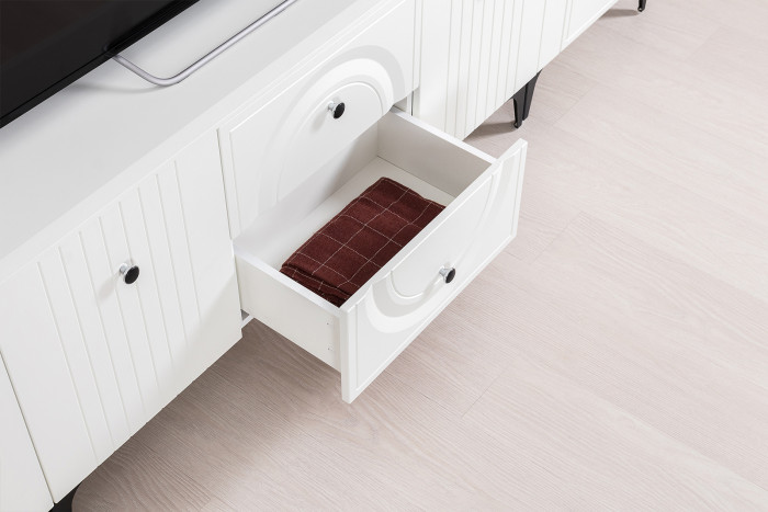 Валенсия Гостиная № 077, цвет ЛДСП белый шагрень/МДФ белый шагрень, ШхГхВ 272,2х38,3х225,2 см., универсальная сборка