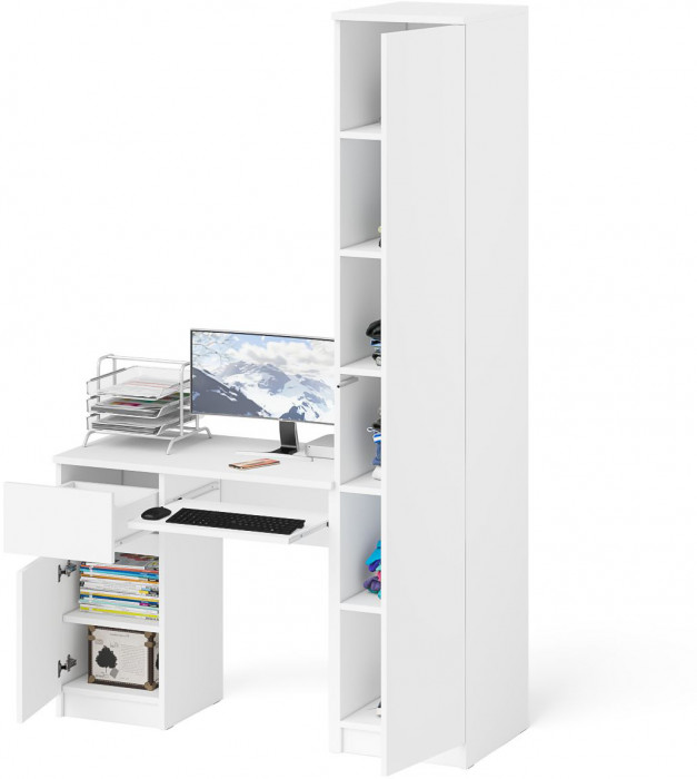 Мори компьютерный стол МС-1 левый + Пенал МШ400.1, белый