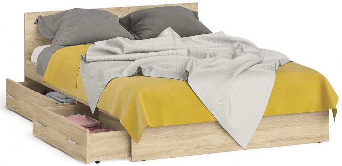 Мори Кровать с ящиками 1400, цвет дуб сонома, ШхГхВ 143,5х203,5х70 см., сп.м. 1400х2000 мм., без матраса, основание есть