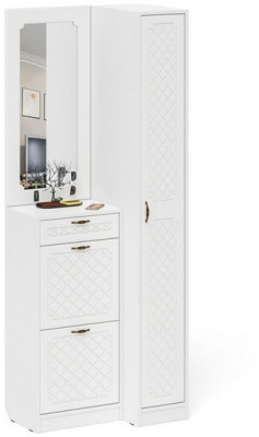Прихожая П-6 Компоновка № 43, цвет белая шагрень/фасады МДФ белое дерево фрезеровка ромб, ШхГхВ 80х50х210 см., универсальная сборка