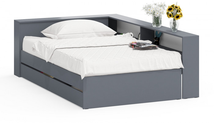 Ксения Кровать с ящиками 1200 + прикроватный блок, графит