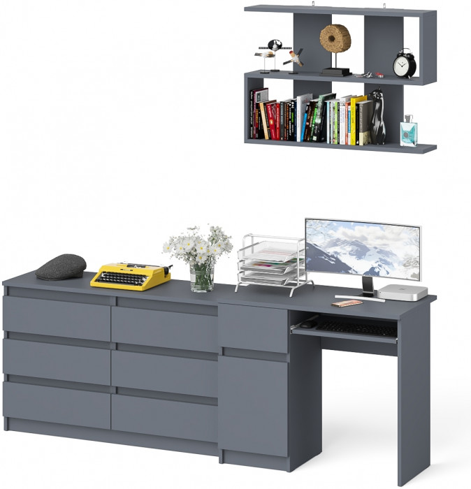 Мори компьютерный стол МС-1 левый + Комод МК1200.6 + Полка 900, графит
